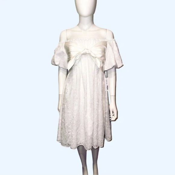 NWOT ADEAM Intermix “Wildflower” white eyelet lace off shoulder boho dress 4 - Picture 1 of 15